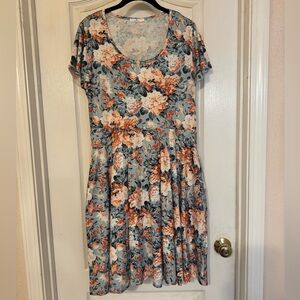 Hotouch Orange and Blue Pleated  Midi Sundress - NWOT